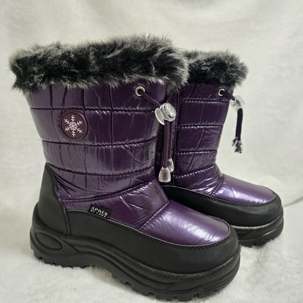 Snowboots Snow Rain Boots purple faux fur lined size 1 Apres